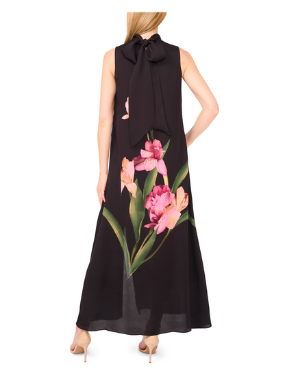 SLEEVELESS BOW MAXI DRESS WITH SLIT | RICH BLACK