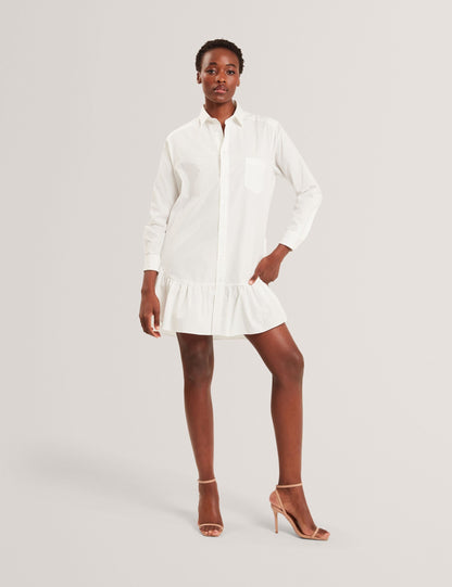 LONG SLEEVE RUFFLE SHIRT DRESS | ULTRA WHITE