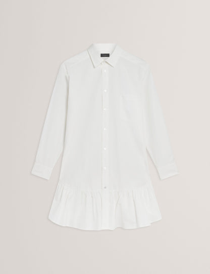 LONG SLEEVE RUFFLE SHIRT DRESS | ULTRA WHITE