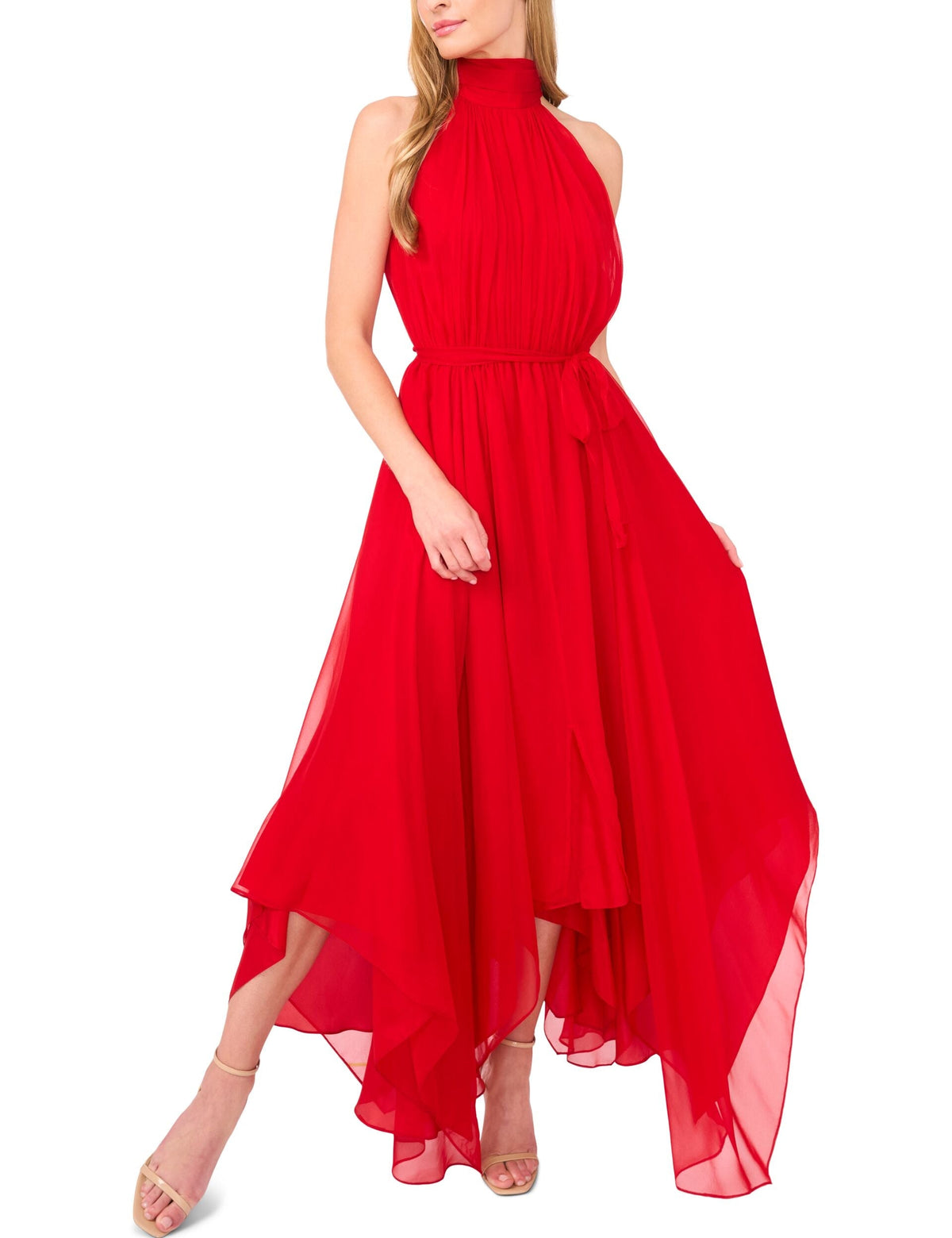 HALTER NECK HANKERCHIEF HEM MIDI DRESS | SALSA