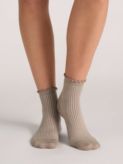3 PK Women's Non Terry Ruffle Anklet | TAN