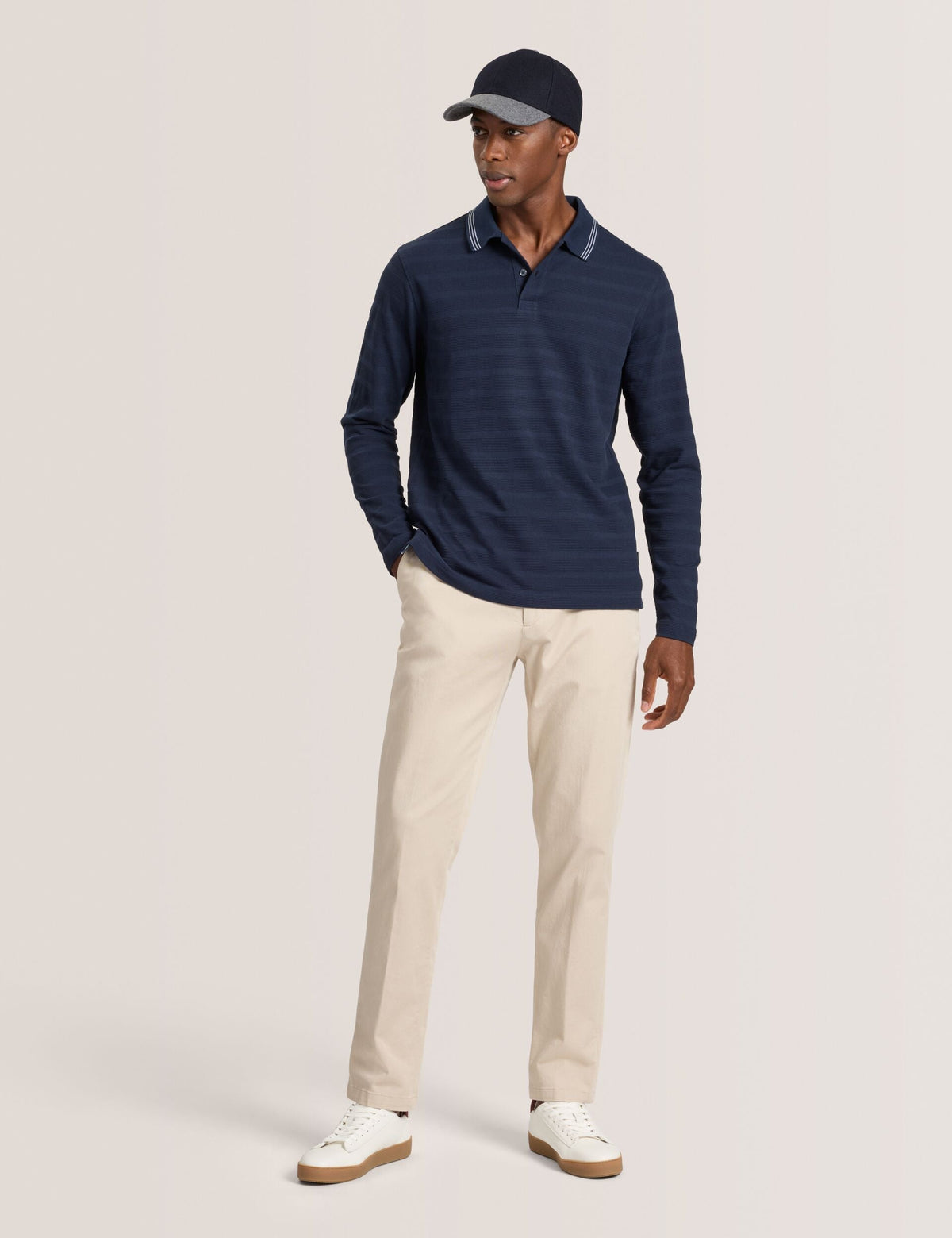 POPCORN STRIPE LONG SLEEVE POLO | SKY CAPTAIN