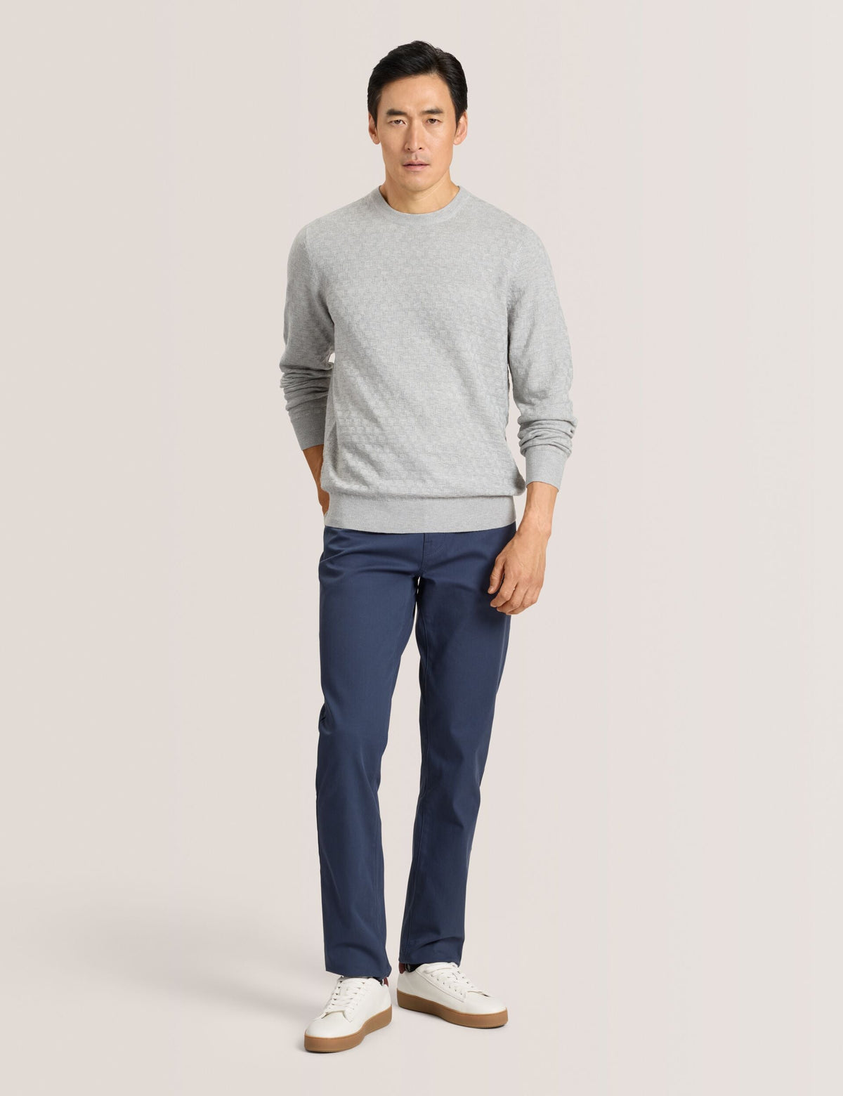 T STITCH LONG SLEEVE CREW NECK SWEATER | GREY HEATHER