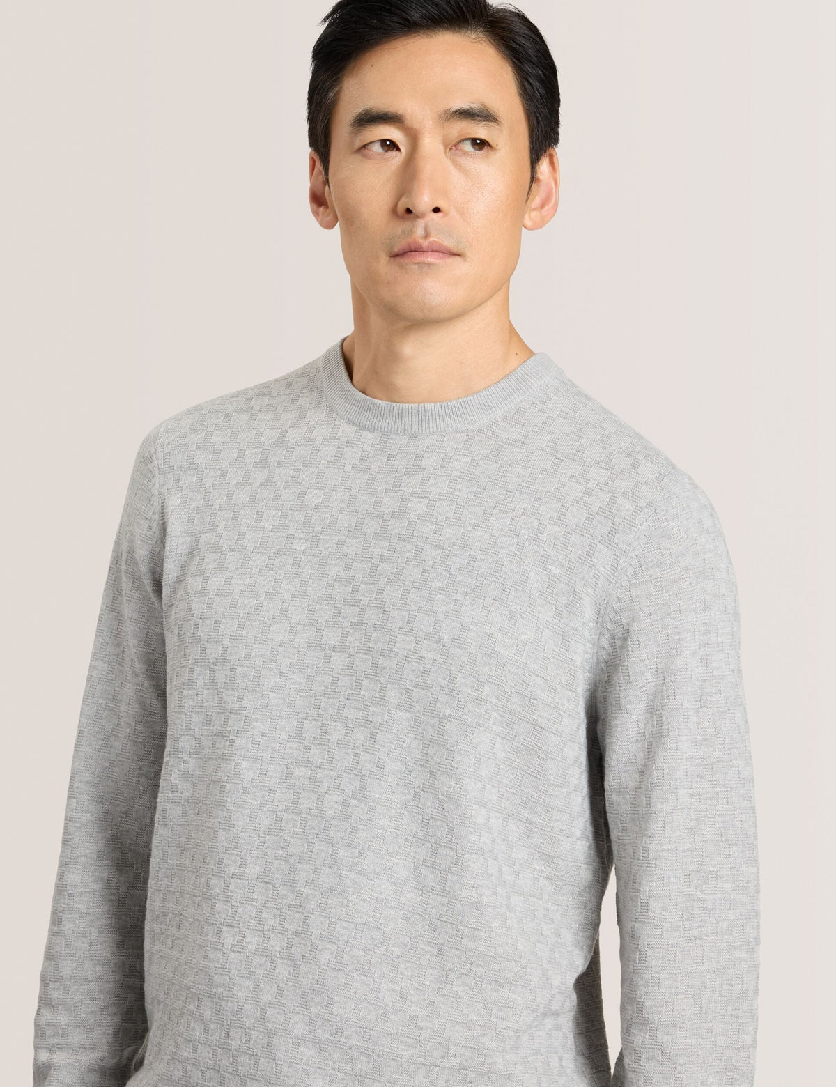 T STITCH LONG SLEEVE CREW NECK SWEATER | GREY HEATHER