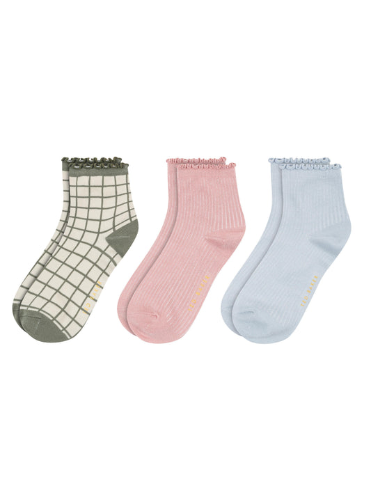 3 PK Women's Non Terry Ruffle Anklet | DK-GREEN
