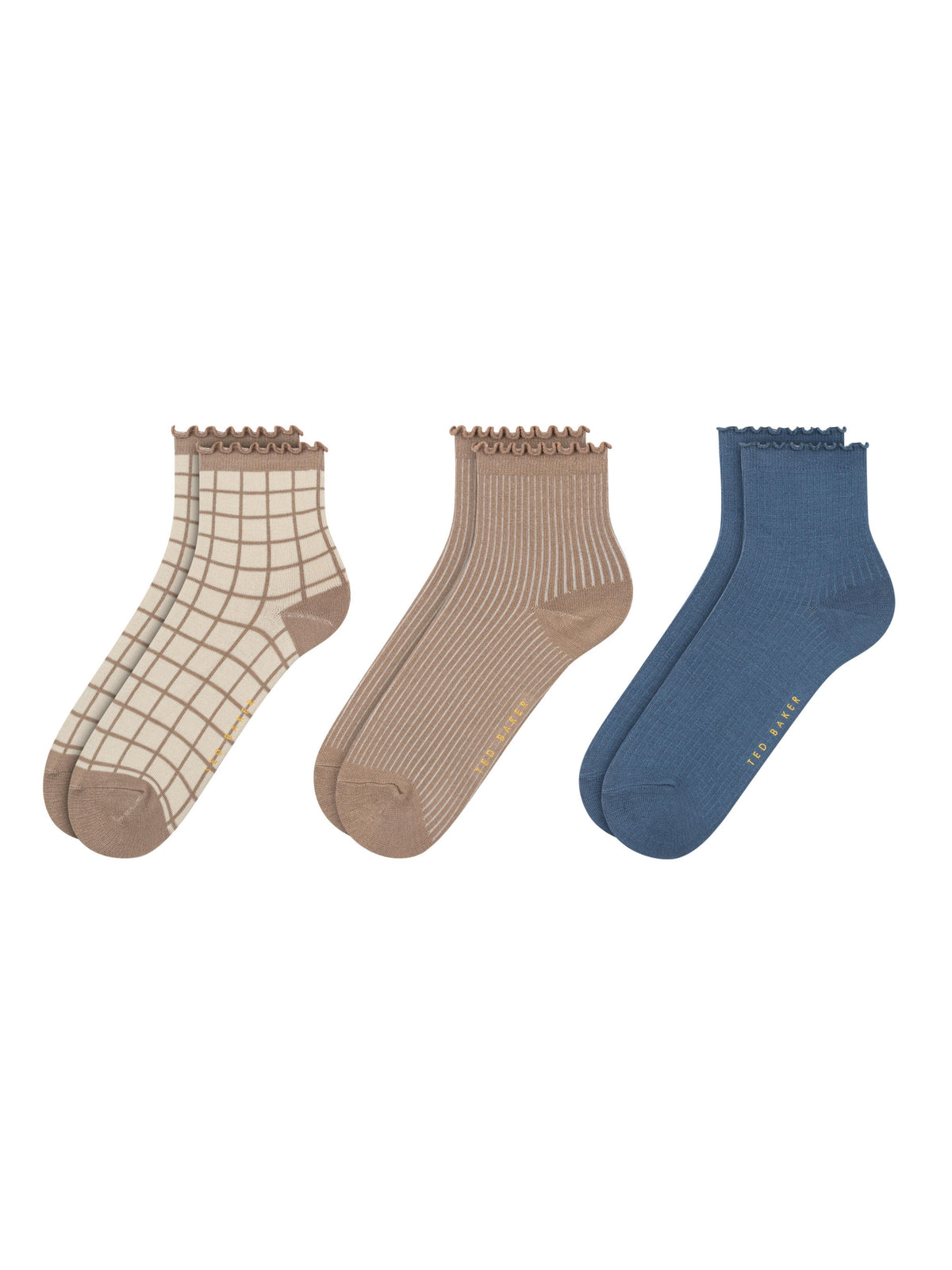 3 PK Women's Non Terry Ruffle Anklet | TAN